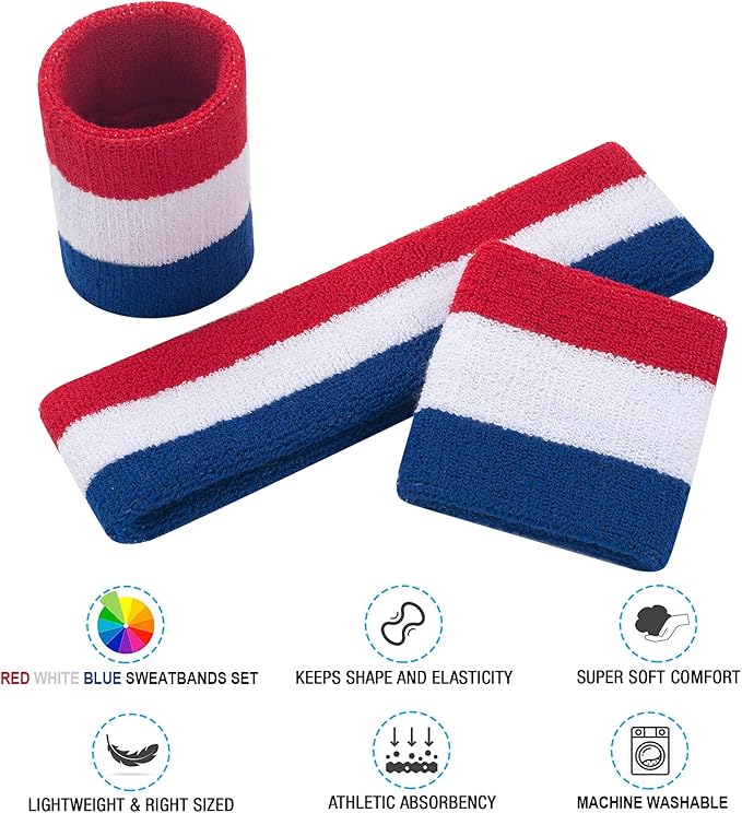 Sweatbands Headband and Wrist Set, Cotton Sweat Band for Athletic Men and Women, Sweatbands Sports Headbands for Working Out, Running, Basketball, Tennis, Yoga