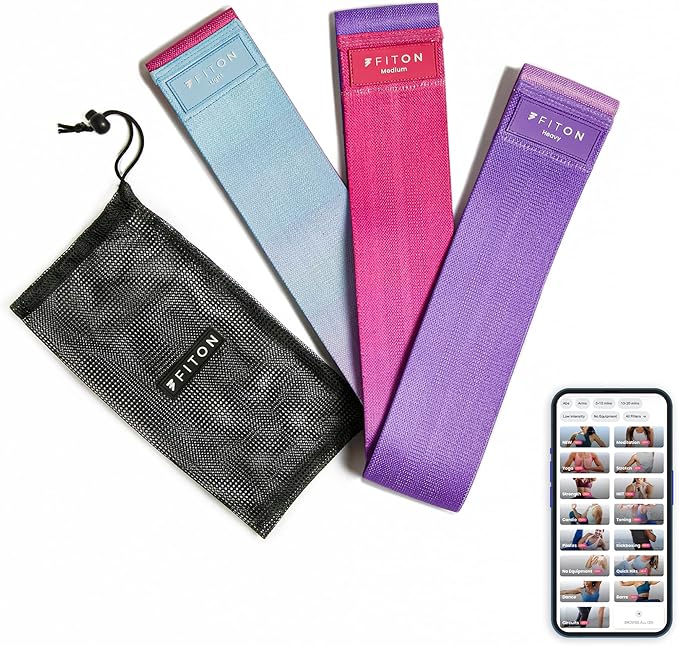FitOn Sculpt Resistance Bands for Exercise - Workout Bands Set for Women and Men, Non-Slip Yoga & Pilates Equipment with Knitted Rubber, Home Fitness Gear for Thighs, Glutes, Legs, 3-Pack, Multi-Color