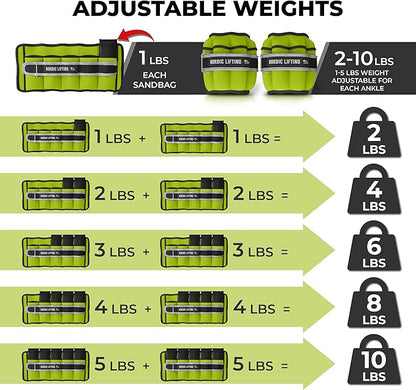 Nordic Lifting Adjustable Ankle Weights for Women & Men – 1 Pair (2–10 lbs) Wrist, Arm & Leg Weights for Gym, Yoga & Home Workouts – Secure Fit Strap Design – Durable Fitness Training Equipment