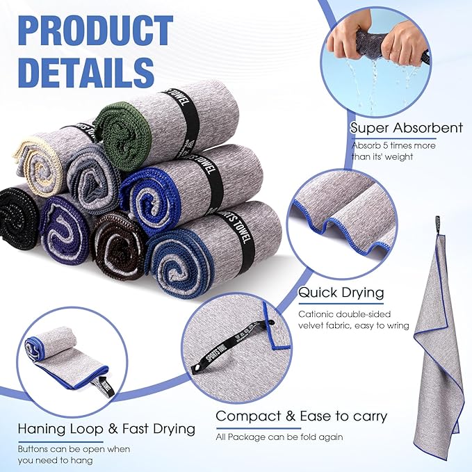Peryiter 8 Pack Microfiber Quick Dry Gym Towels, Odor-Free Absorbent Fiber, Fast Drying Working Out Towel for Men & Women Hot Yoga Sweat Sports Exercise Fitness Gear (Forest Color)