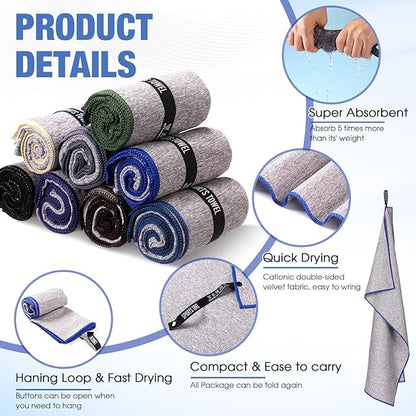 Peryiter 8 Pack Microfiber Quick Dry Gym Towels, Odor-Free Absorbent Fiber, Fast Drying Working Out Towel for Men & Women Hot Yoga Sweat Sports Exercise Fitness Gear (Forest Color)