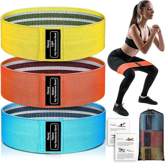 Renoj Resistance Bands for Working Out: 3-Set Professional Exercise Bands for Pilates, Yoga, Home Gym, Booty, Leg Training | Heavy/Medium/Light Fabric Loops for Women Men