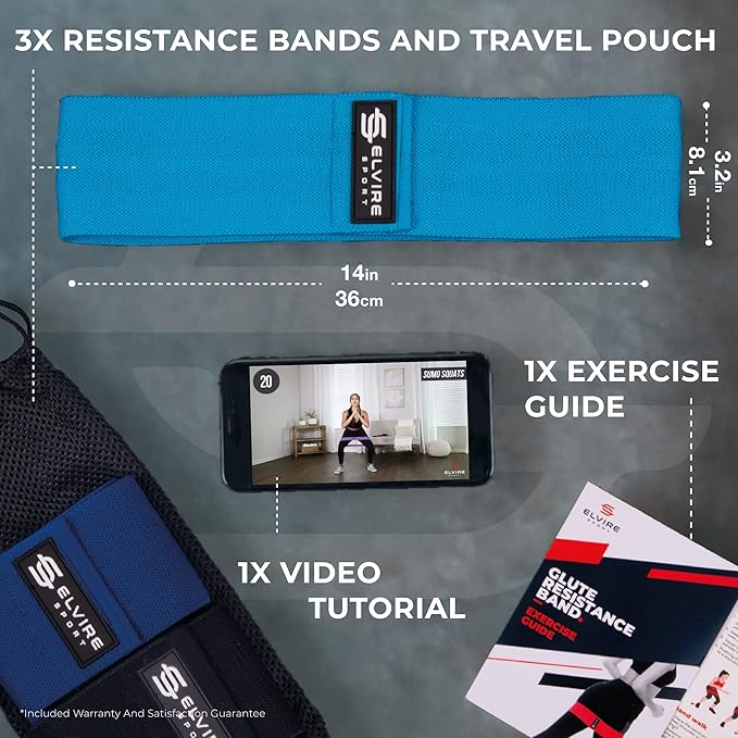 ELVIRE Fabric Resistance Bands for Working Out | Exercise Bands Resistance Bands Set of 3 | Booty Bands for Women Workout Bands Resistance Loops | Leg Bands for Working Out Glute Bands, Squat Bands