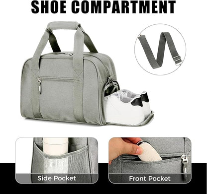 SeaRock 14 inch Small Gym Bag for Men & Women, Mini Duffle Bag with Shoe Compartment, Carry On Duffel Bag for Travel Sports, Gray