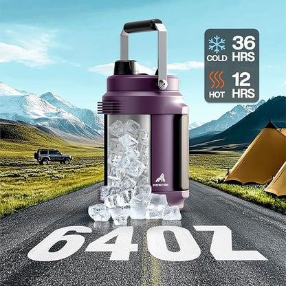 POWCAN 64 oz Insulated Water Jug, 2-in-1 Straw Spout Lid, Dual Handle, Leakproof, Keep Cold 48H, Half Gallon Stainless Steel Water Bottle for Daily, Hydration, Picnic, Travel, Gym, Workout (Burgundy)