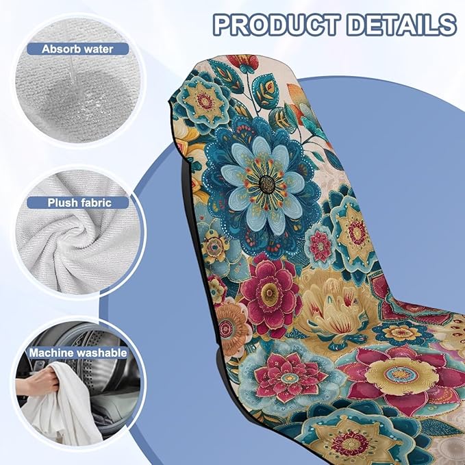 Bulopur Boho Mandala Beach Towel Soft Sand Free Sweatproof Car Seat Cover Towel for Yoga Mat Non-Slip Breathable Washable Sweat Towels Fits for SUV Sedan Truck