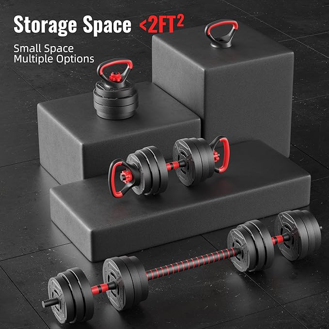 Fitvids Adjustable Dumbbell Set, 40/60LBS Free Weight Set, Multi-Functional Portable Changeable Dumbbell Barbell Kettlebell Set for Home, Multiple Style