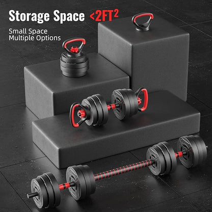 Fitvids Adjustable Dumbbell Set, 40/60LBS Free Weight Set, Multi-Functional Portable Changeable Dumbbell Barbell Kettlebell Set for Home, Multiple Style