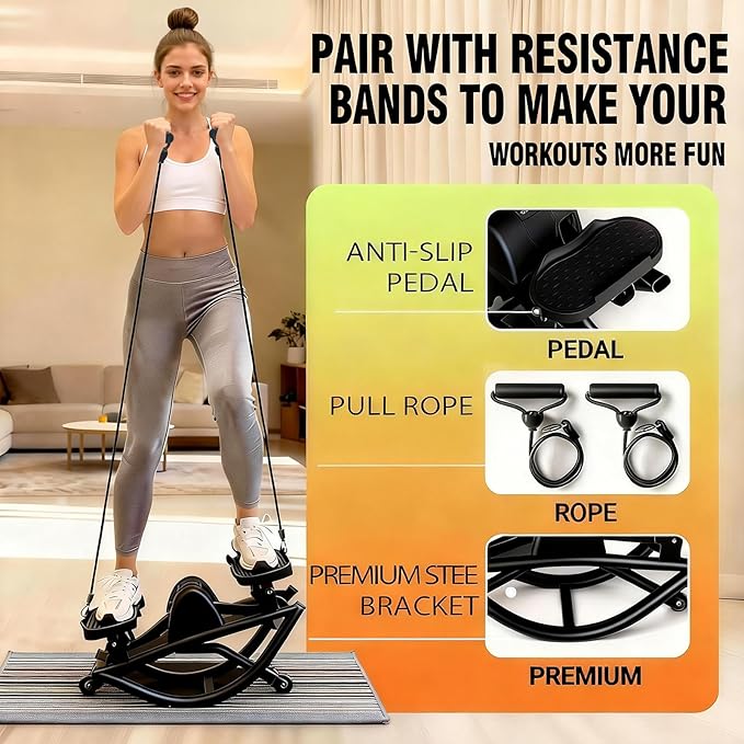 Rock Stepper for Exercise at Home, Lateral Rocking Stepper with Digital Counter & Resistance Bands, 250LBS Weight Capacity & Low Impact, Ski Machine Full Body Workout Equipment