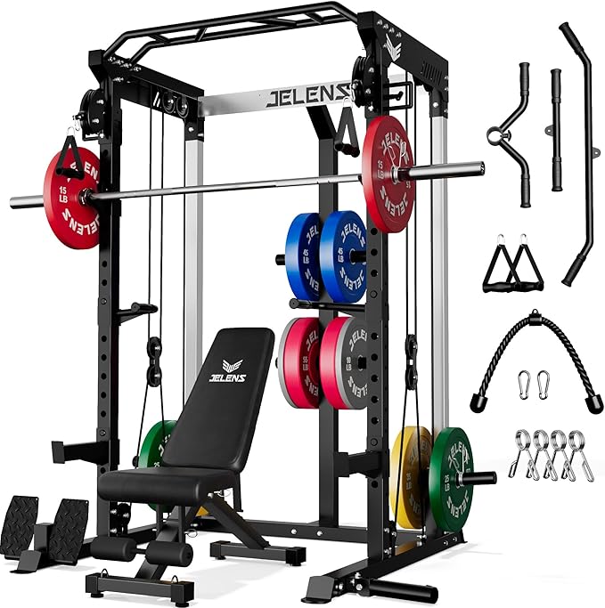 C21 Power Cage, 2000LBS Multi-Function Power Rack with Independent Dual Pulley System, All-in-One Squat Rack for Cable Crossover, Home Gym Workout Machine