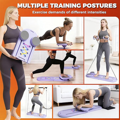 AVOCARDIO Foldable Pilates Reformer Board - Multifunctional 10-in-1 Set - Home Workout Equipment - Portable Home Gym Pilates Kit with Towel, Resistance Bands and Pilates Socks - Push Up and Abs Board