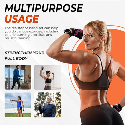 Resistance Bands Set - Heavy Exercise Bands with Handles, Door Anchor, Ankle Straps - Fitness Bands for Working Out Men - Workout Bands Set for Muscle Training