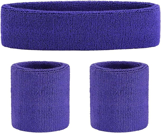 ONUPGO Sweatband Set Sports Headband Wristband Set Sweatbands Terry Cloth Wristband Wrist Sweatband Headbands Moisture Wicking Sweat Absorbing Head Band