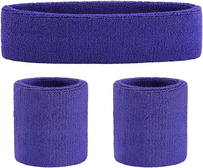 ONUPGO Sweatband Set Sports Headband Wristband Set Sweatbands Terry Cloth Wristband Wrist Sweatband Headbands Moisture Wicking Sweat Absorbing Head Band