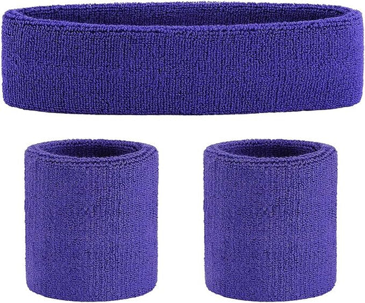 ONUPGO Sweatband Set Sports Headband Wristband Set Sweatbands Terry Cloth Wristband Wrist Sweatband Headbands Moisture Wicking Sweat Absorbing Head Band