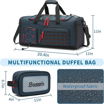 Bosstin Gym Bag for Men & Women,45L Travel Duffle Sports Duffel Bag Gym Weekender Overnight Backpack with Shoe Compartment (Blue)