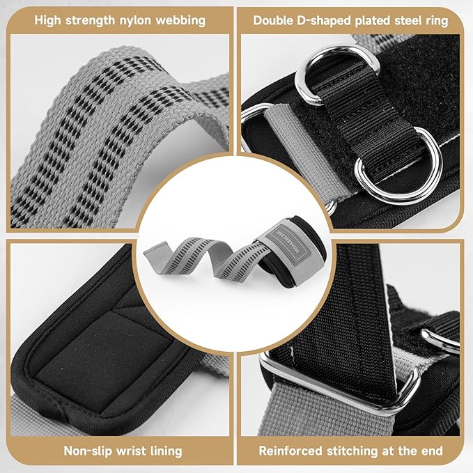 MANUEKLEAR Non-Slip Wrist Straps for Weightlifting Deadlifting, Gym Lifting Straps with D Rings for Cable Machine Workout, 10mm Neoprene Padded Weight lifting Wrist Wraps for Men Women