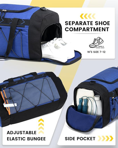 Vorspack Gym Bag for Men - 21 Inches Duffle Bag for Travel Water-resistant Travel Bag with Shoe Compartment Wet Pocket Duffel Bag for Gym Sports Travel Weekender Overnight - Blue