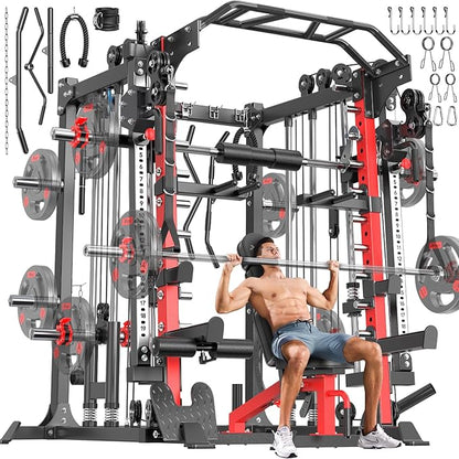 Multi-Purpose Squat Rack,Smith Machine Weight Rack Set with Cable Crossover System, Home Gym Power Racks, Power Racks and Packages