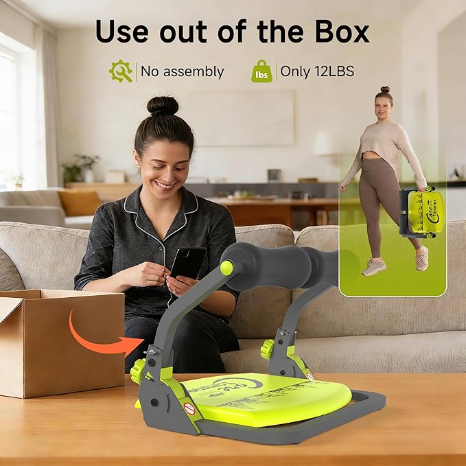 Adjustable Ab Machine with 3 Resistance Levels & Removable Handle - Complete Core Workout Equipment for Home Gym Fitness (All Ages)
