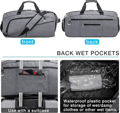 Kuston Sports Gym Bag with Shoes Compartment &Wet Pocket Gym Duffel Bag Overnight Bag for Men and Women