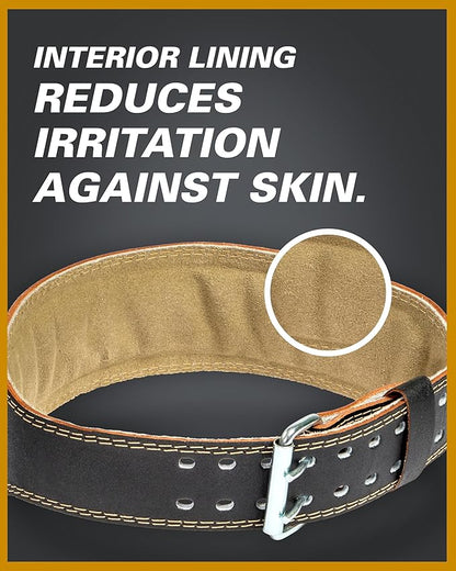 Harbinger Padded Leather Contoured Weightlifting Belt - 4" or 6” Width - Interior Suede Lining & Foam Cushioning - Heavy-Duty Dual Prong Steel Roller Buckle - for Lifting Support