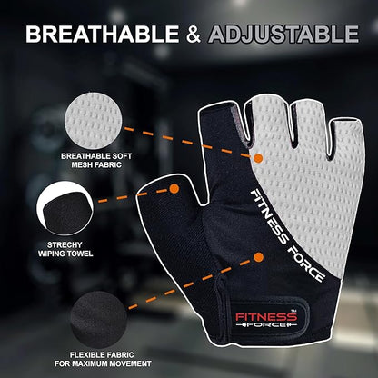 FITNESS FORCE Breathable Workout Gloves for Men and Women, Padded Weight Lifting Gloves with Full Palm Protection for Grip, Exercise, Cycling, Gym, Fitness Training