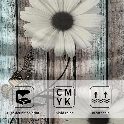 Rustic Barn White Daisy Hand Towels Flower Butterfly Teal Turquoise Brown Wooden Farmhouse Absorbent Kitchen Towels Spring Vintage Floral Soft Quick Dry Microfiber Dish Towels For Kitchen Bathroom