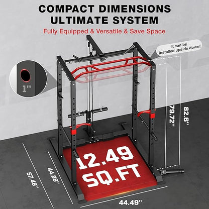 S11 Power Cage, 2000LB Multi-Function Power Rack with LAT Pulldown, Squat Rack with Adjustable Pulley System and Training Attachments, Weight Rack for Home Gym
