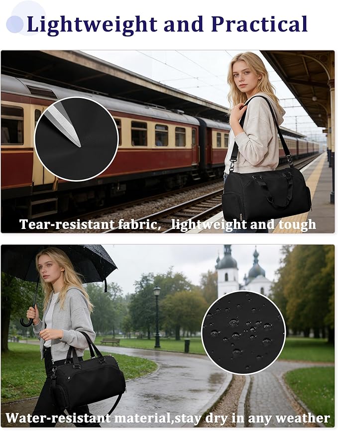 Gym Bag for Women with Shoe Compartment,Travel Duffel Bag for Men Sports Gym Tote Bags Carry on Overnight Bag Personal Item Travel Bag Weekender Bags Swimming Yoga Workout Bag Black
