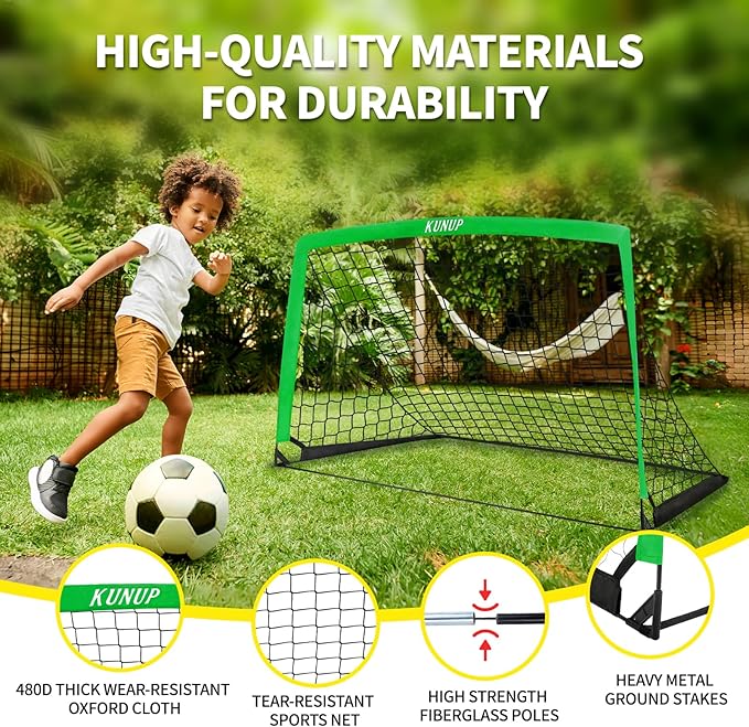 2 Set Kids Soccer Goals for Backyard with Training Equipment, Portable Foldable Practice Nets with Ball, Dice & Mat, Cones, Air Pump and Carry Bag for Toddler Youth Outdoor Sports Game