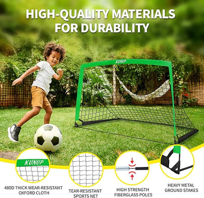 2 Set Kids Soccer Goals for Backyard with Training Equipment, Portable Foldable Practice Nets with Ball, Dice & Mat, Cones, Air Pump and Carry Bag for Toddler Youth Outdoor Sports Game