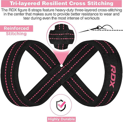 RDX Weight Lifting Straps Figure 8, Anti Slip Strap with Cuffs Wrist Support for Gym Workout Deadlift Powerlifting Bodybuilding Weightlifting, Fitness Strength Training, Hand Bar Grip for Men