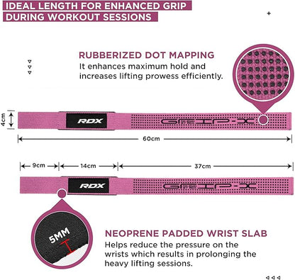RDX Lifting Straps for Weightlifting –100% Cotton Heavy Duty Gym Wrist Strap with 5MM Neoprene Padding, 60CM Anti-Slip Hand Grip Wraps for Deadlifts Powerlifting Workouts Strength Training, Men Women