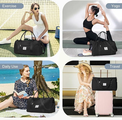 Gym Bag for Women with Shoes Compartment Small Duffel Bag Sport bag with Toiletry Bag Overnight Travel Tote Bags Weekender Carry on Personal Item Bags for Airlines Black