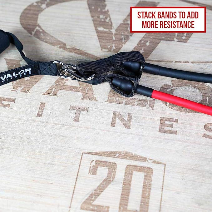 Valor Fitness Resistance Band Set - Stackable Workout System - 5 Heavy Duty Stretch Tube Bands with Handles, Ankle Straps, Door Anchor & Storage Bag
