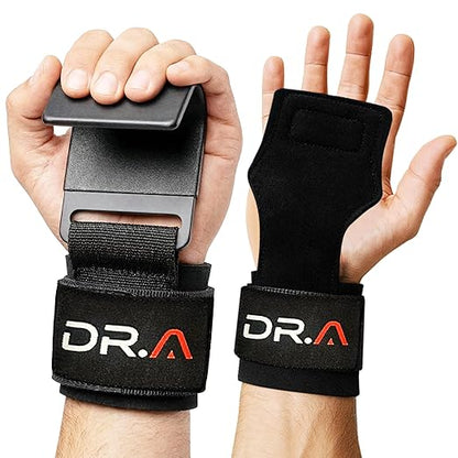 Doctor Developed Hookstrap 2-in-1 Lifting Straps + Gym Grips, Switch Hook to Strap in Seconds, Heavy-Duty Weight Lifting Wrist Wraps for Pull-Ups, Shrugs, Deadlifts & Heavy Lifts, Black (Pair)