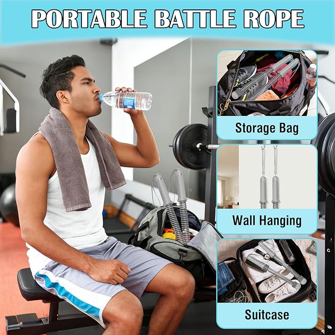 2PCS Ropeless Battle Ropes with Adjustable Weighted Ring-Battle, Cordless Battle Rope for Home Gym, HIIT Workout, Low-Impact Cardio, Strength Training, Portable Fitness Equipment for Women & Men
