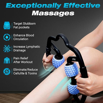 Forza Fit All-in-One 4-Wheel Massage Roller – Deep Tissue Relief for Legs, Arms, Neck & More | Ideal for Sore Muscles, Tendonitis, Carpal Tunnel & Cellulite Recovery (Blue & Black)