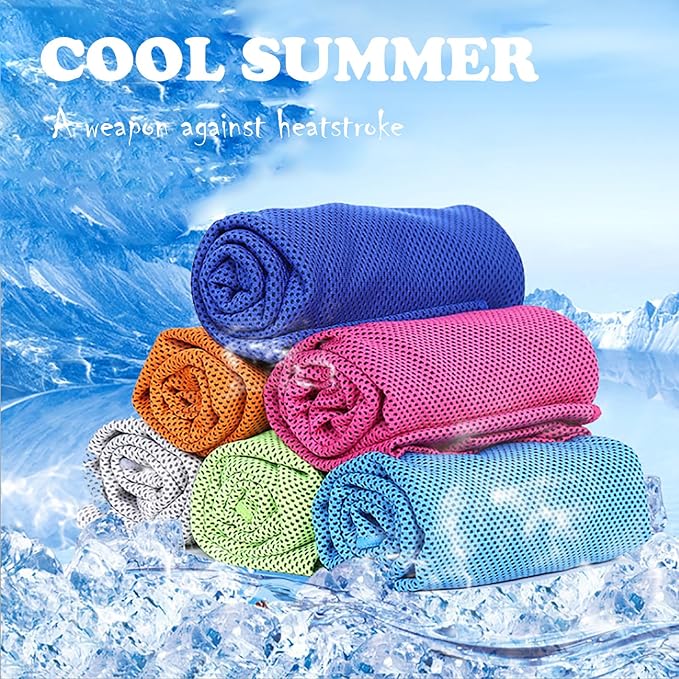 Peicees 10 Pack Microfiber Cooling Towels for Neck Sports Gym Workout Cooling Towel, 40x12 Inches Fast Drying Super Absorbent Compact Lightweight for Climbing Camping Travel Beach
