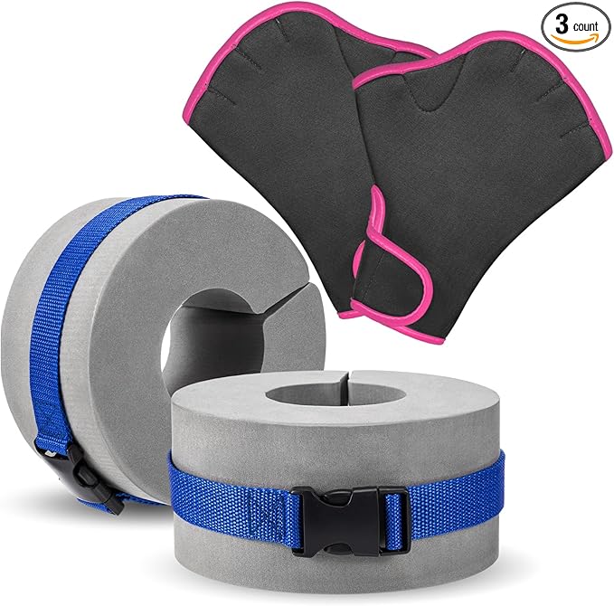 Water Aerobics Set for Aquatic Exercise 1 Pair Swimming Glove 2 Pcs Foam Swim Aquatic Cuffs Water Weights Pool Resistance Fitness Equipment for Swimming Training Workouts