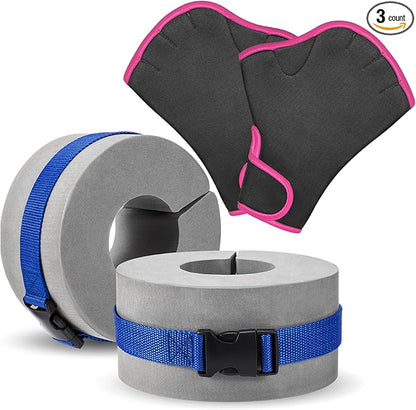Water Aerobics Set for Aquatic Exercise 1 Pair Swimming Glove 2 Pcs Foam Swim Aquatic Cuffs Water Weights Pool Resistance Fitness Equipment for Swimming Training Workouts