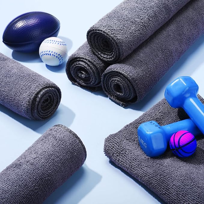 Handepo 12 Pcs Microfiber Workout Gym Towels, 360 GSM 12x30 Inch Fast Drying Yoga Towels for Sweat, Soft Gym Towel for Men Women Travel Sports(Gray)