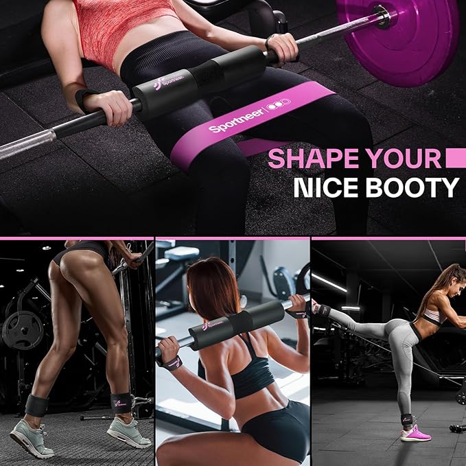 Sportneer Barbell Pad Set: 10 Pcs Squat Pad for Hip Thrusts, Lunges, Leg Day, Standard Olympic Bars with 2 Ankle Straps, 2 Lifting Straps, 3 Resistance Bands, Barbell Pad, Workout Poster and Carry Bag