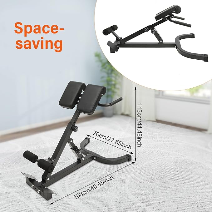 Roman Chair Back Extension Machine Foldable 5 Position Adjustable Sit up Exercise Multi-Functional Hyperextension Bench Workout Equipment Ab Machine Angle Height Adjust 330LBS Heavy-Duty for Home Gym