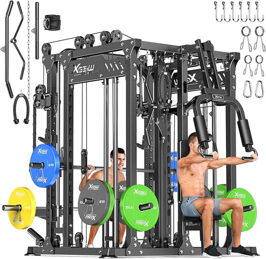 Multi-Purpose Squat Rack,Smith Machine Weight Rack Set with Cable Crossover System, Home Gym Power Racks, Power Racks and Packages
