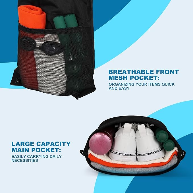 2Pcs Drawstring Backpack Gym Bag - String Gym Bag for Women & Men, Lightweight Cinch Sports Sackpack for Beach, Travel, Yoga, Swimming