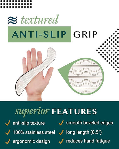 Muscle Scraper Tool with Patented Non-Slip Grip – Family-Owned Brand - Myofascial Release Tool to Relieve Tension – Massage Scraper for Sore Muscles - Stainless Steel Gua Sha for The Whole Body