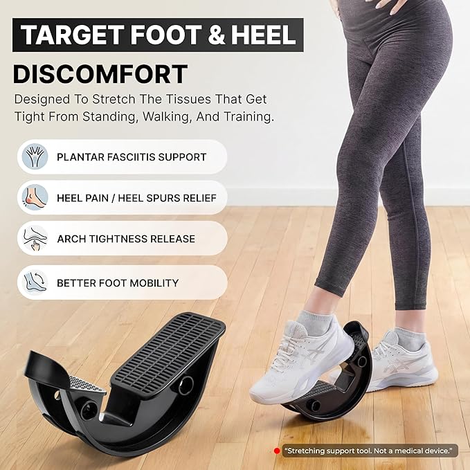 DMoose Fitness Foot & Calf Stretcher with Adjustable Padded Stretching Strap for Plantar Fasciitis, Hamstring, Heel Spurs and Achilles Tendonitis Relief - Yoga Leg Stretch Strap for Flexibility