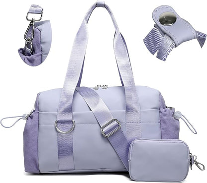 Everyday Mini Gym Bag for Women 2.0 Small Tote with Zipper Compartment Waterproof Travel Duffle Cute Handbag Workout Carry On with Removeable Shoulder Strap & Coin Wallet Easy to Clean-Lavender